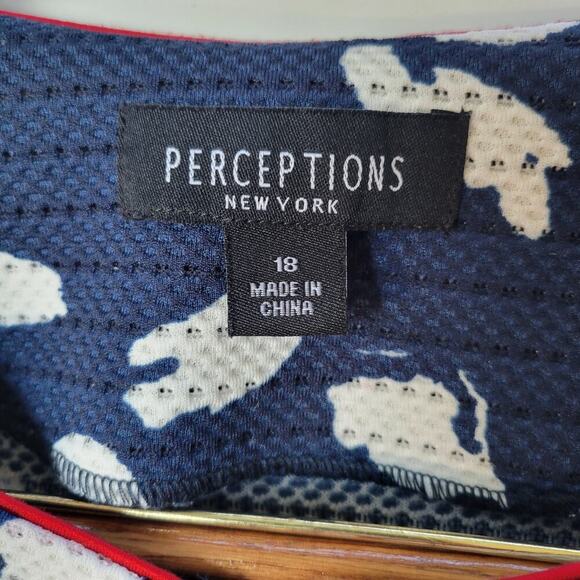 Perceptions Womens Navy White Floral Cropped Open Front 3/4 Sleeve Bolero Sz 18 - Picture 5 of 8